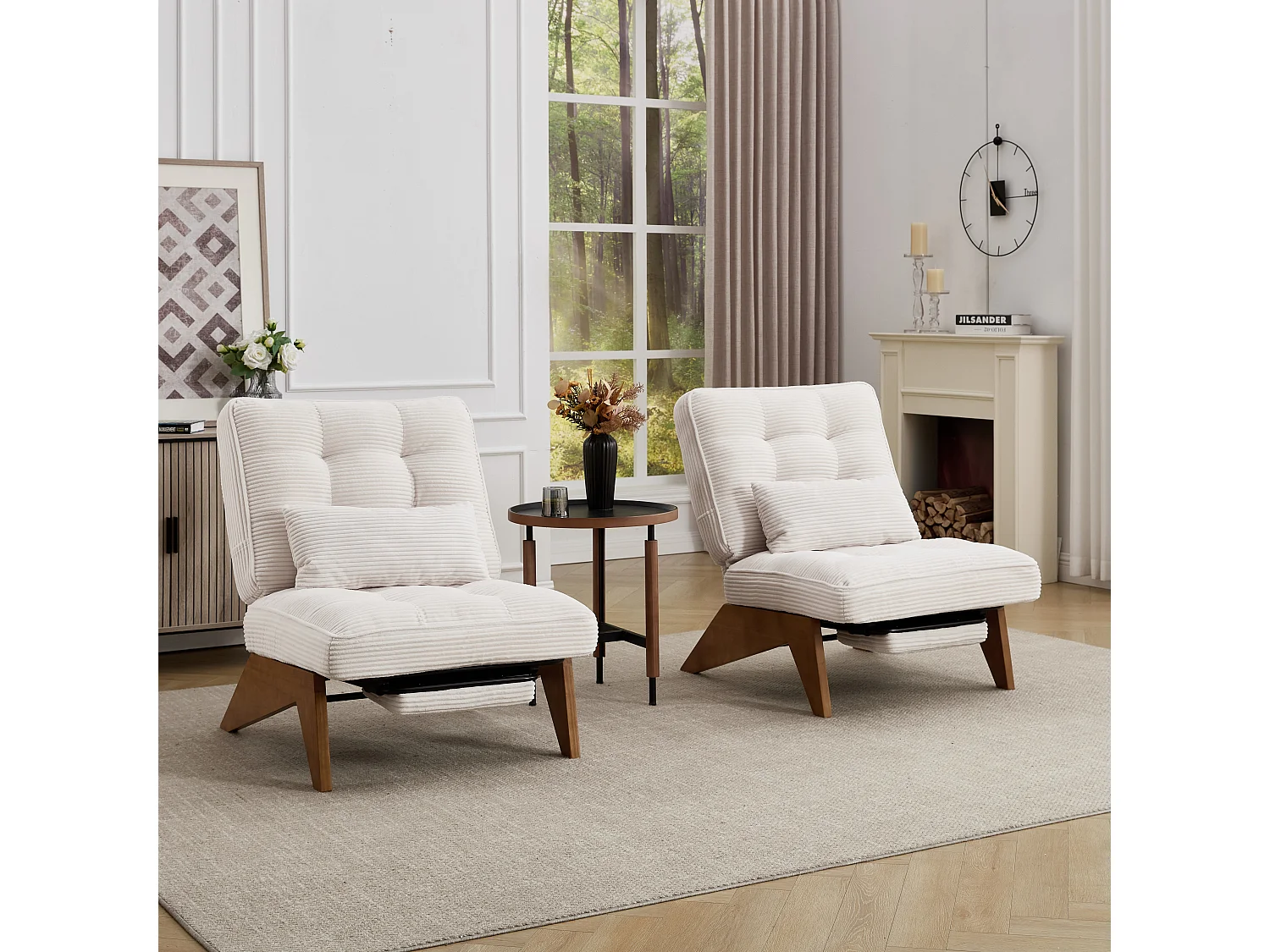 Fauteuil convertible simple, clic clac, dossier réglable sur 2 niveaux, Velours côtelé beige