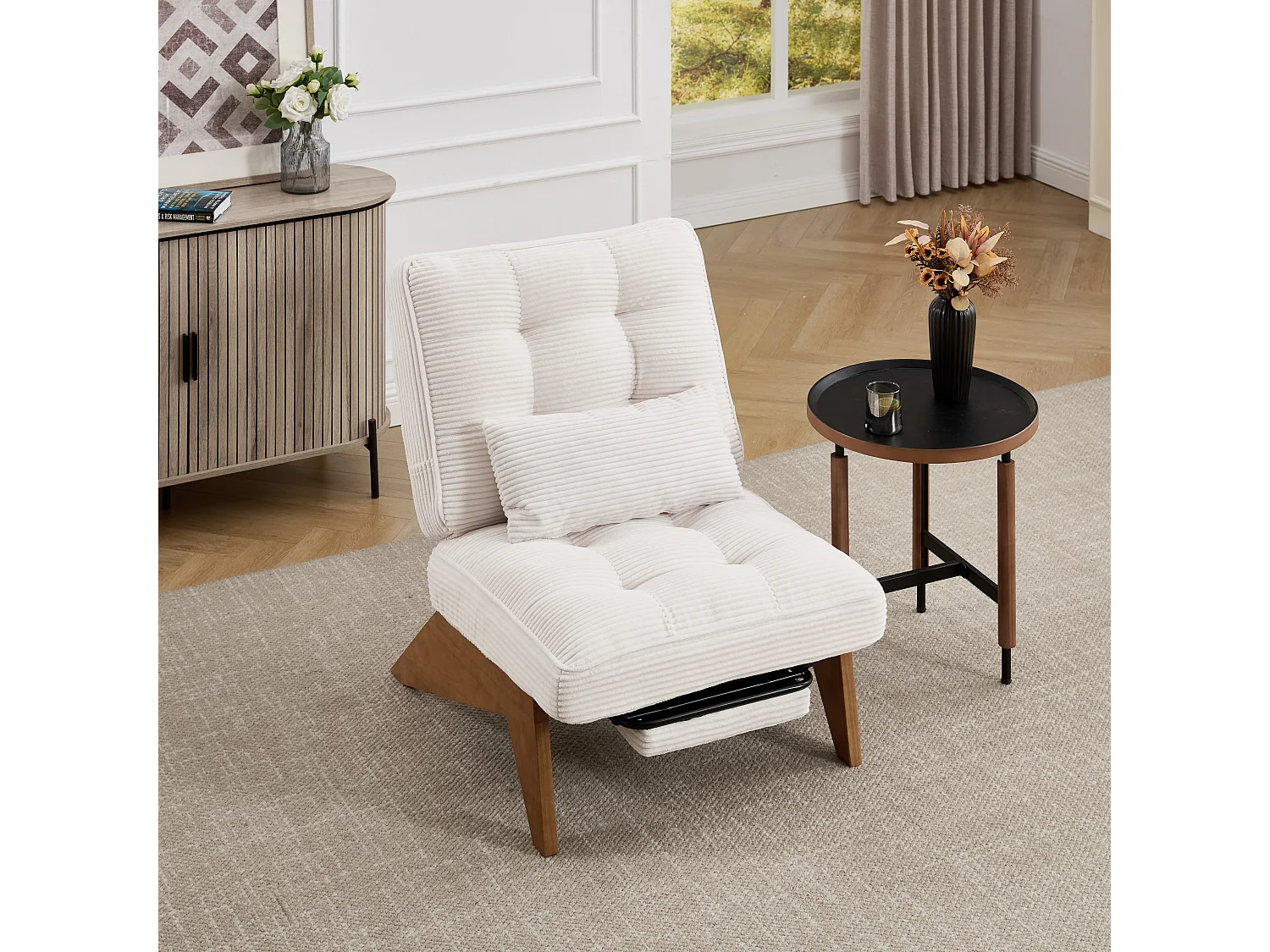 Fauteuil convertible simple, clic clac, dossier réglable sur 2 niveaux, Velours côtelé beige