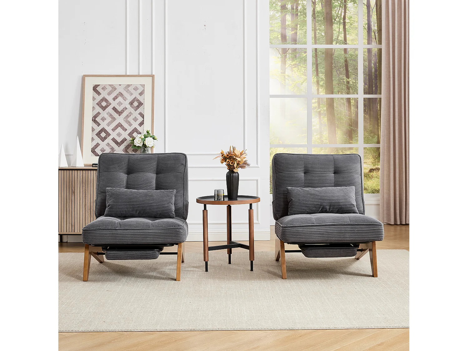 Fauteuil convertible simple, clic clac, dossier réglable sur 2 niveaux, Velours côtelé Gris