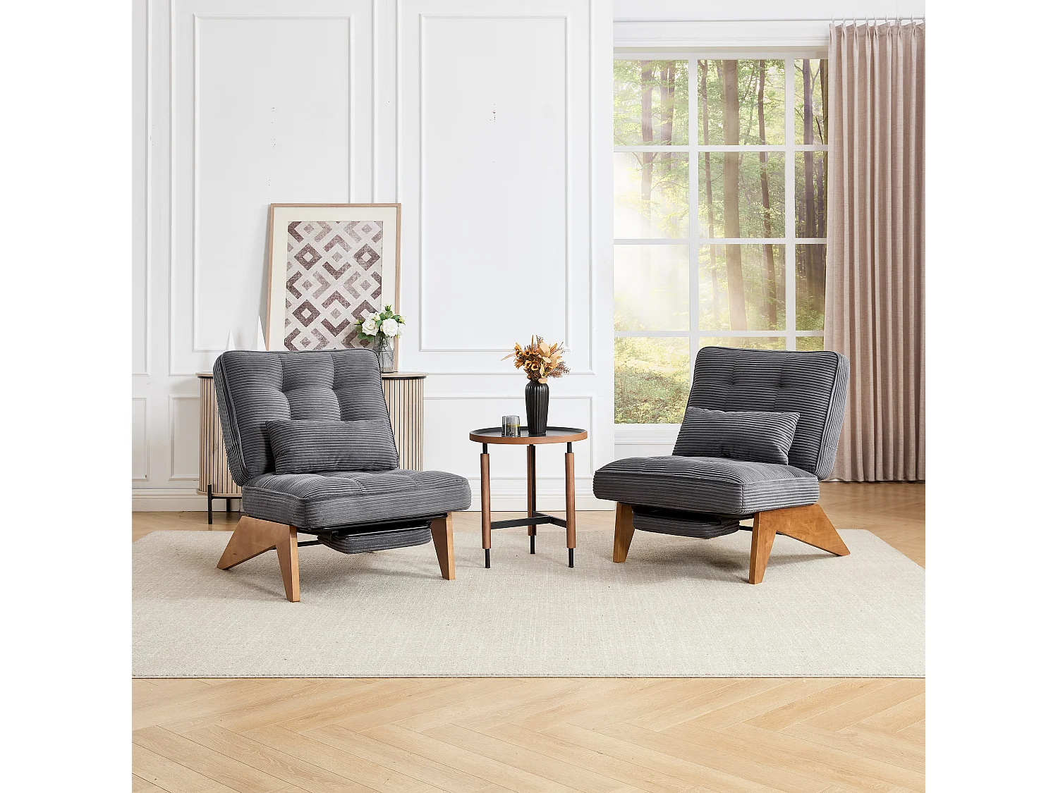 Fauteuil convertible simple, clic clac, dossier réglable sur 2 niveaux, Velours côtelé Gris