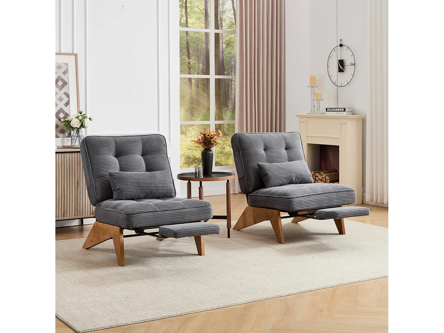 Fauteuil convertible simple, clic clac, dossier réglable sur 2 niveaux, Velours côtelé Gris