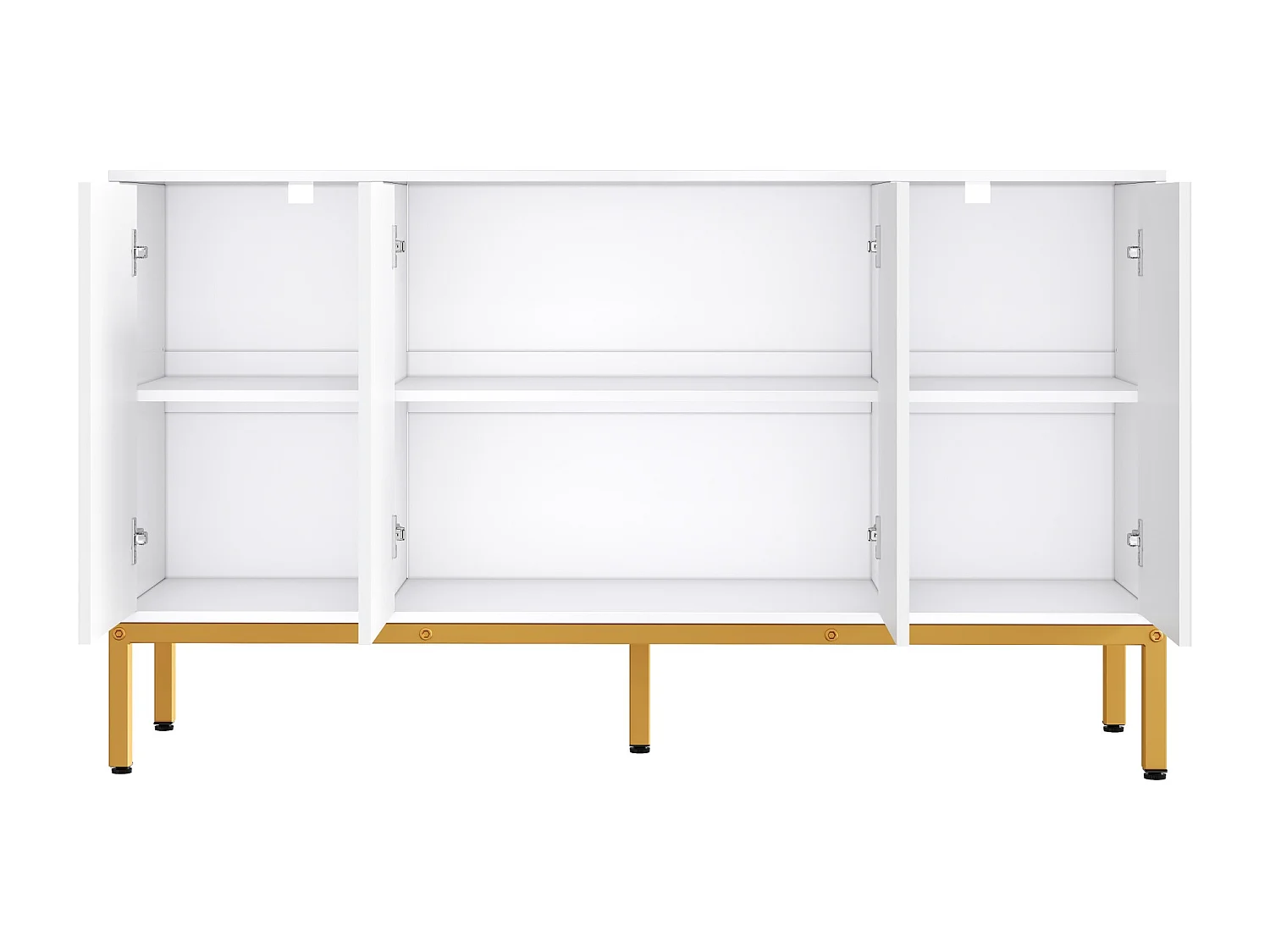 Buffet moderne et simple, 140×80×40 cm, poignées et pieds dorés, étagères, panneau de particules + MDF blanc