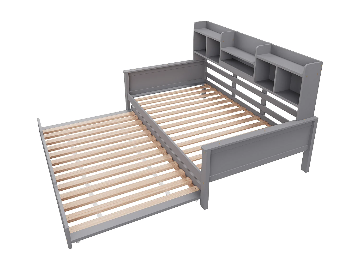Lit gigogne 90x200/190 cm avec compartiment de rangement et sommier, finition bois gris, sans matelas
