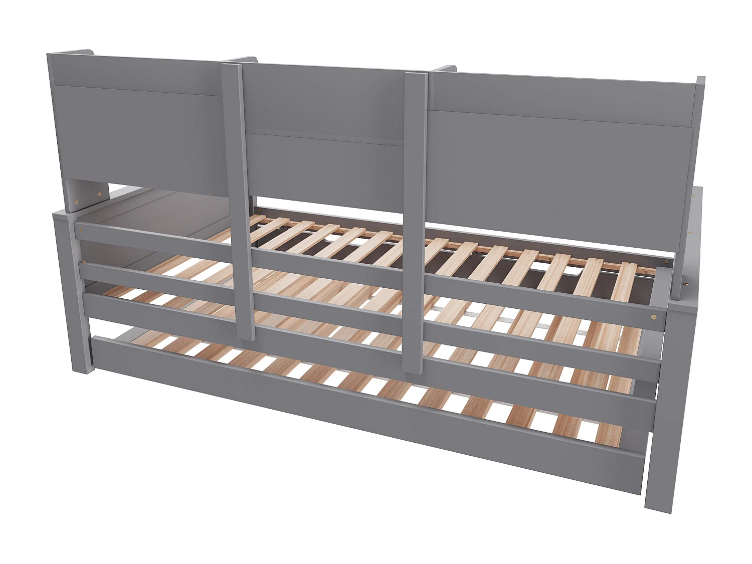 Lit gigogne 90x200/190 cm avec compartiment de rangement et sommier, finition bois gris, sans matelas