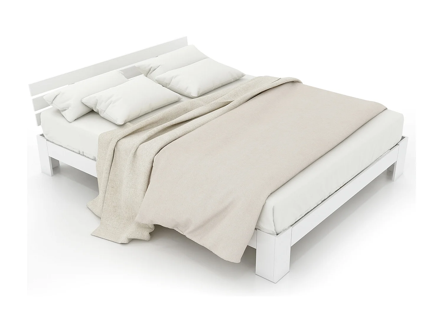 Lit double en bois blanc 140x200cm, tête de lit, espace de rangement, style simple, sans matelas