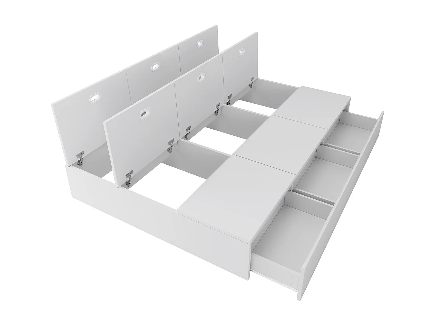 Lit adulte double 140 x 200 cm, espace de rangement sous le lit, sans tête de lit, en MDF blanc, sans matelas