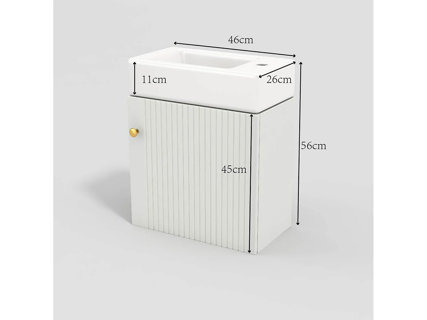 Meuble vasque suspendu 46,5x26,5x11 cm avec rangement sous vasque, style simple, céramique + MDF blanc