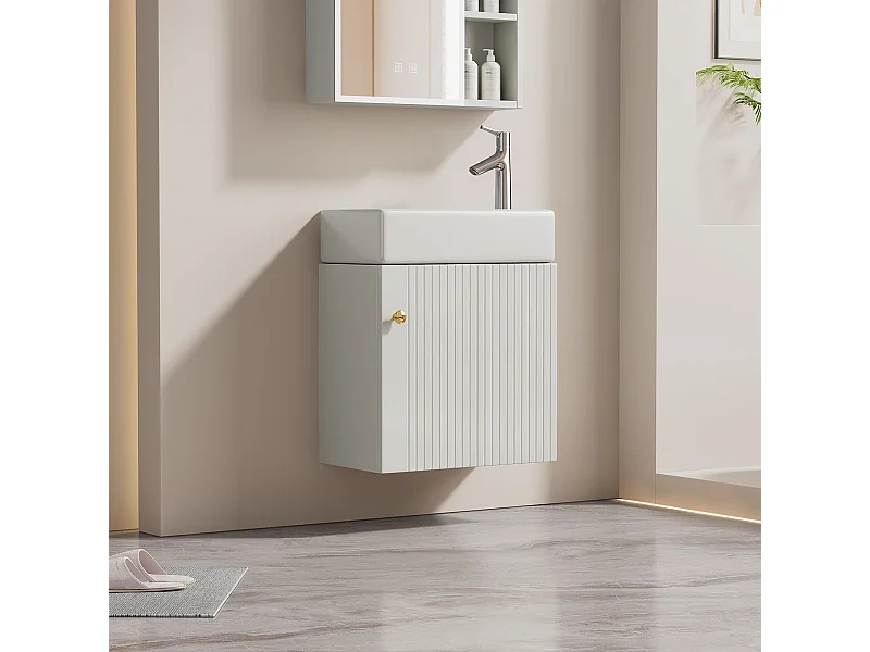 Meuble vasque suspendu 46,5x26,5x11 cm avec rangement sous vasque, style simple, céramique + MDF blanc