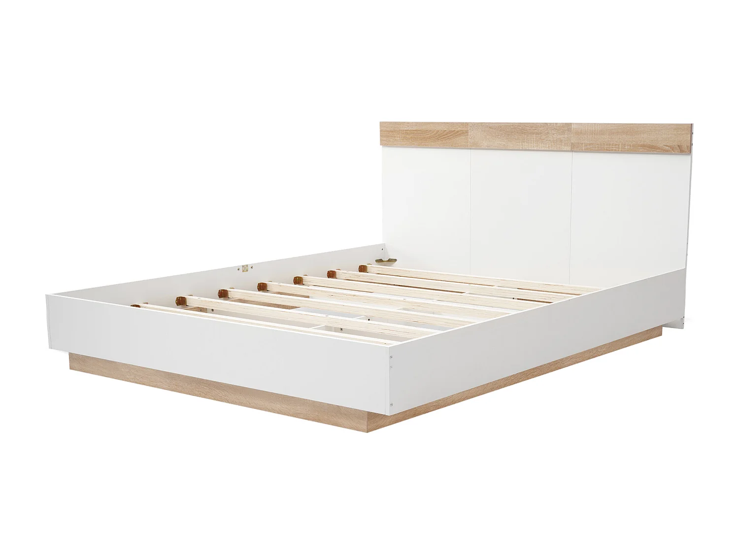 Lit double en bois 160x200 cm, style moderne, tête de lit, couleur de chêne Sonoma et  blanc, sans matelas