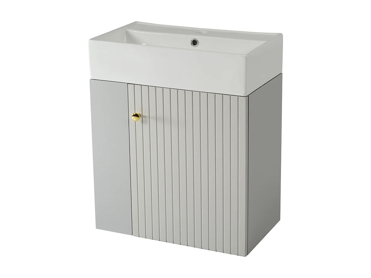 Hangend Wastafelmeubel 55 x 31 x 66,5 cm - Met Opbergruimte Onder Wastafel - Keramiek Wit + Grijze Spaanplaat