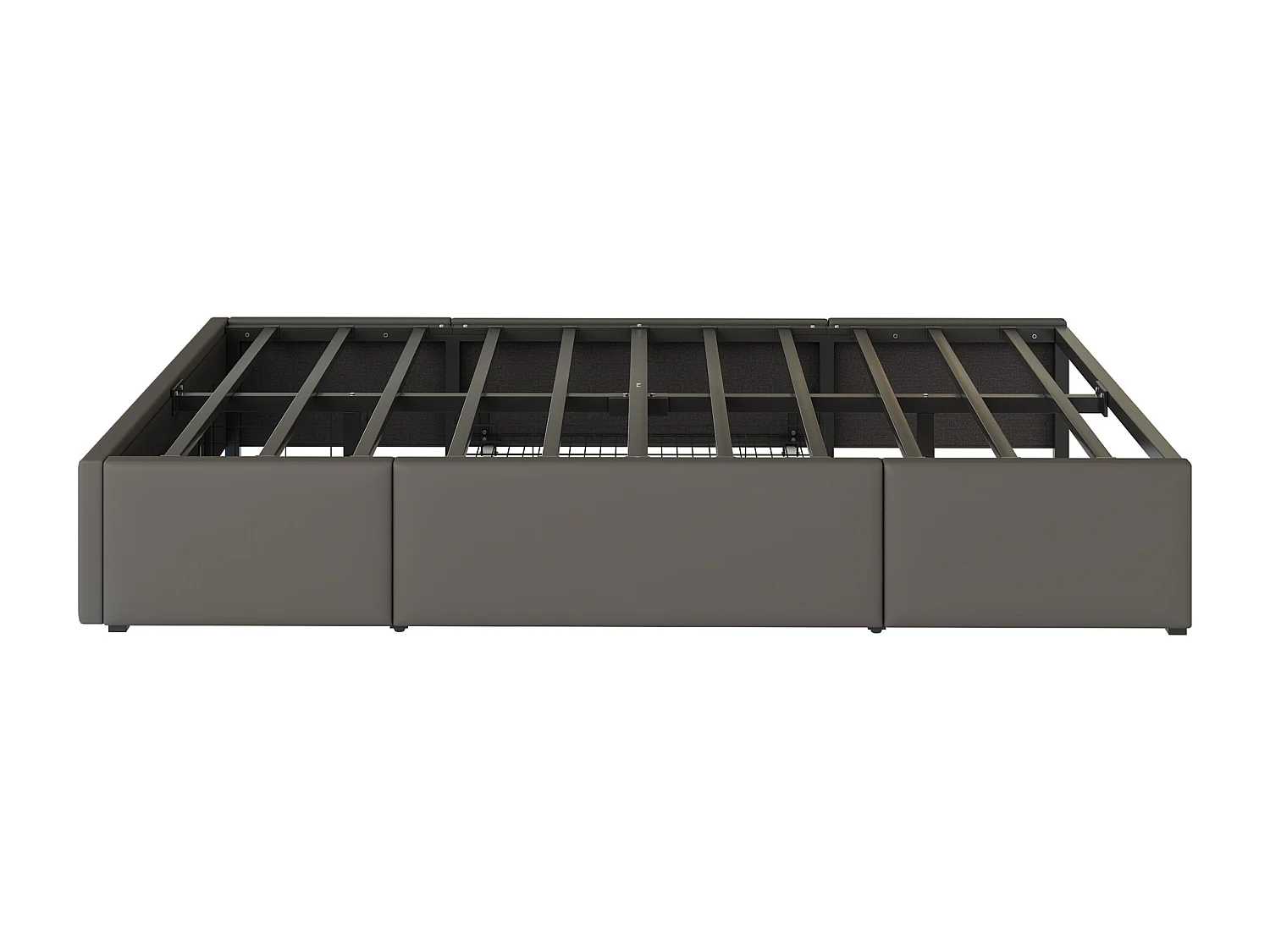 Cadre de lit moderne 90X200 cm, 2 tiroirs, sans tête de lit, LED, lattes métalliques, en PU gris, sans matelas