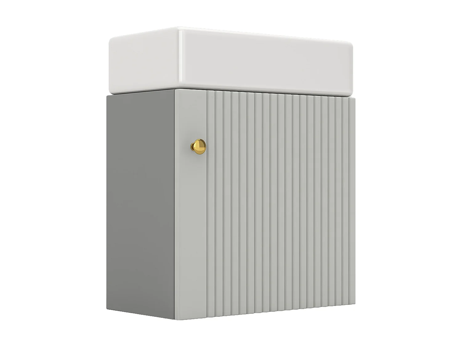 Meuble vasque suspendu 46,5x26,5x11 cm avec rangement sous vasque, style simple, céramique  blanc+MDF gris