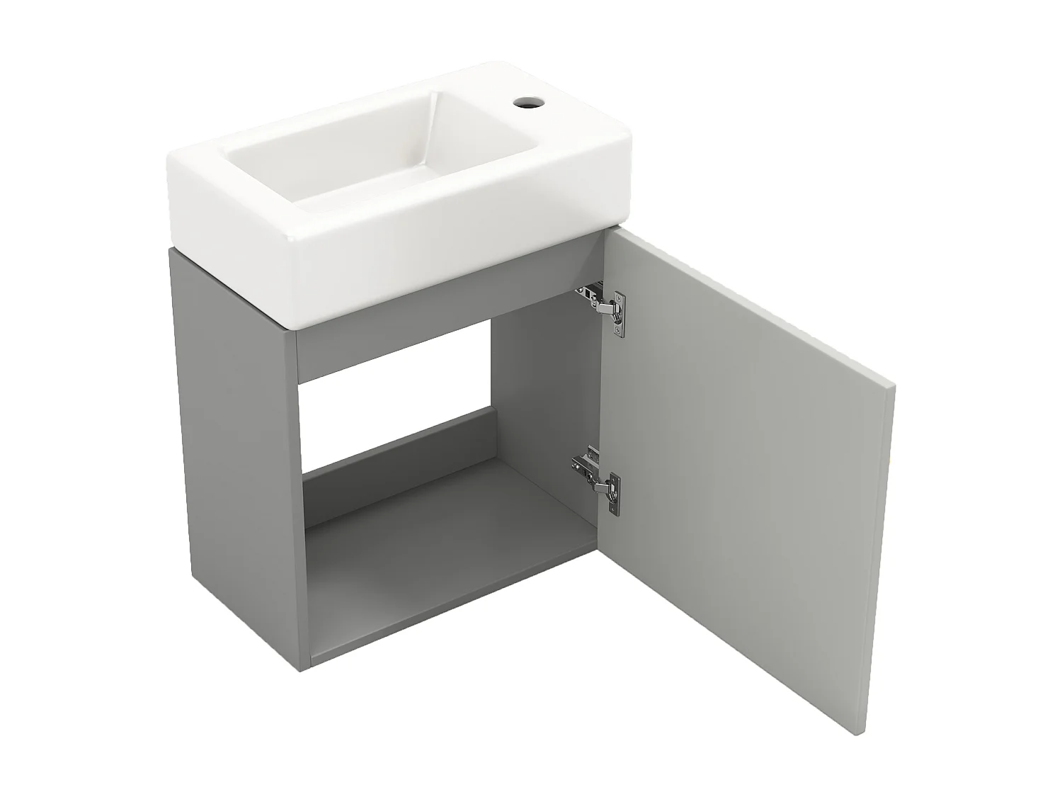 Meuble vasque suspendu 46,5x26,5x11 cm avec rangement sous vasque, style simple, céramique  blanc+MDF gris