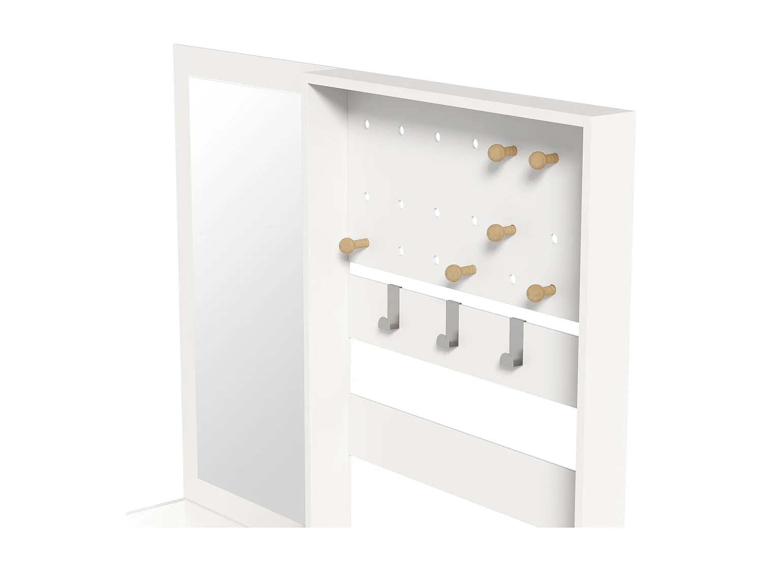 Garderobekast – Multifunctioneel Halmeubel – 105x38x180 cm – 2 Lades 1 Deur 1 Open Vak – Wit Spaanplaat – Met Spiegel en Verstelbare Haken