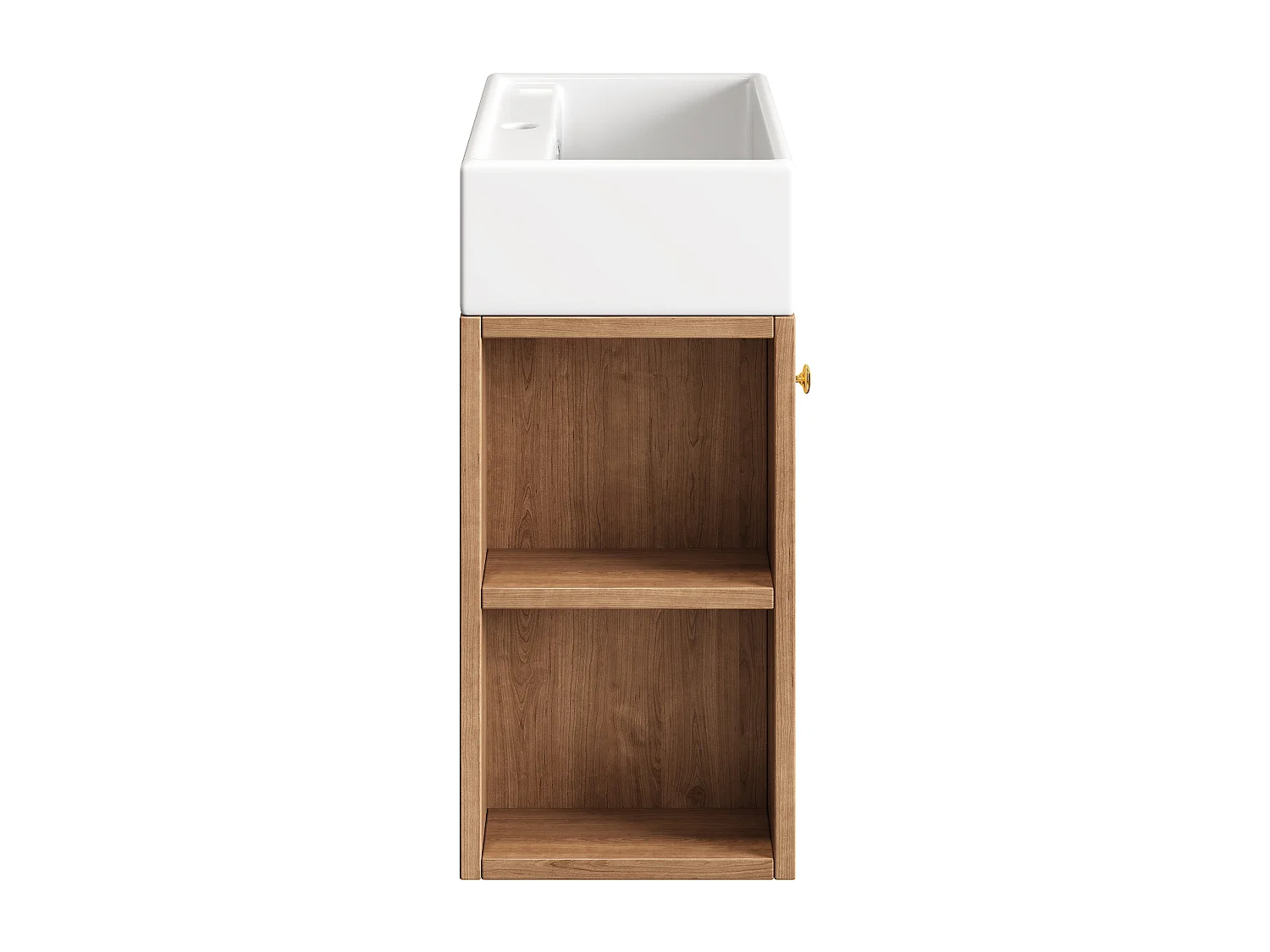 Meuble vasque suspendu 55x31x66,5 cm avec rangement sous vasque, style simple, céramique  blanc + MDF marron
