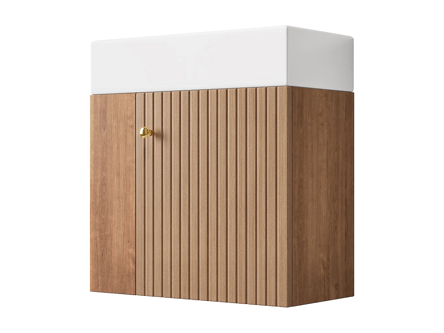 Meuble vasque suspendu 55x31x66,5 cm avec rangement sous vasque, style simple, céramique  blanc + MDF marron