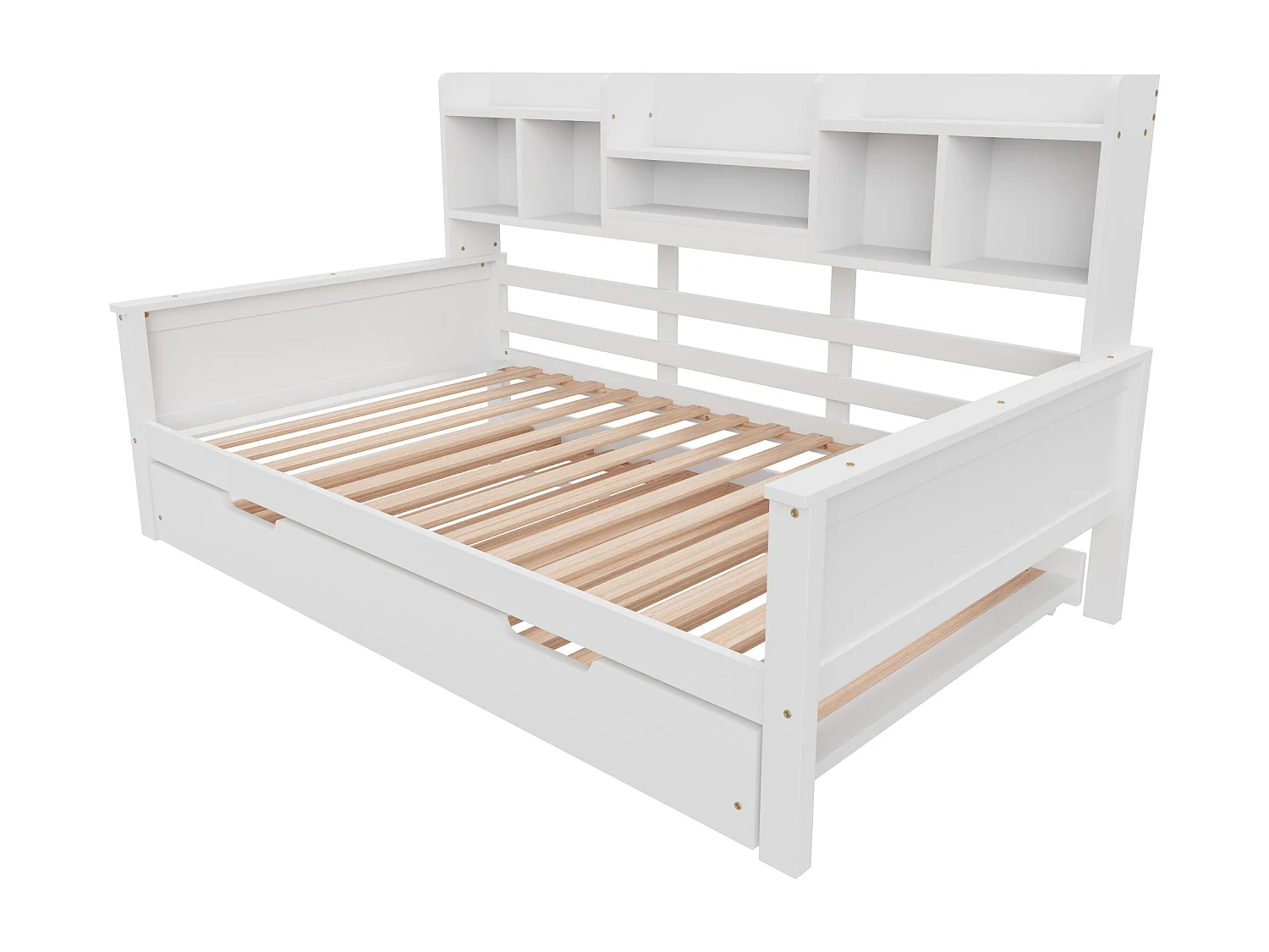 Lit gigogne 90x200/190 cm avec compartiment de rangement et sommier, finition bois blanc, sans matelas