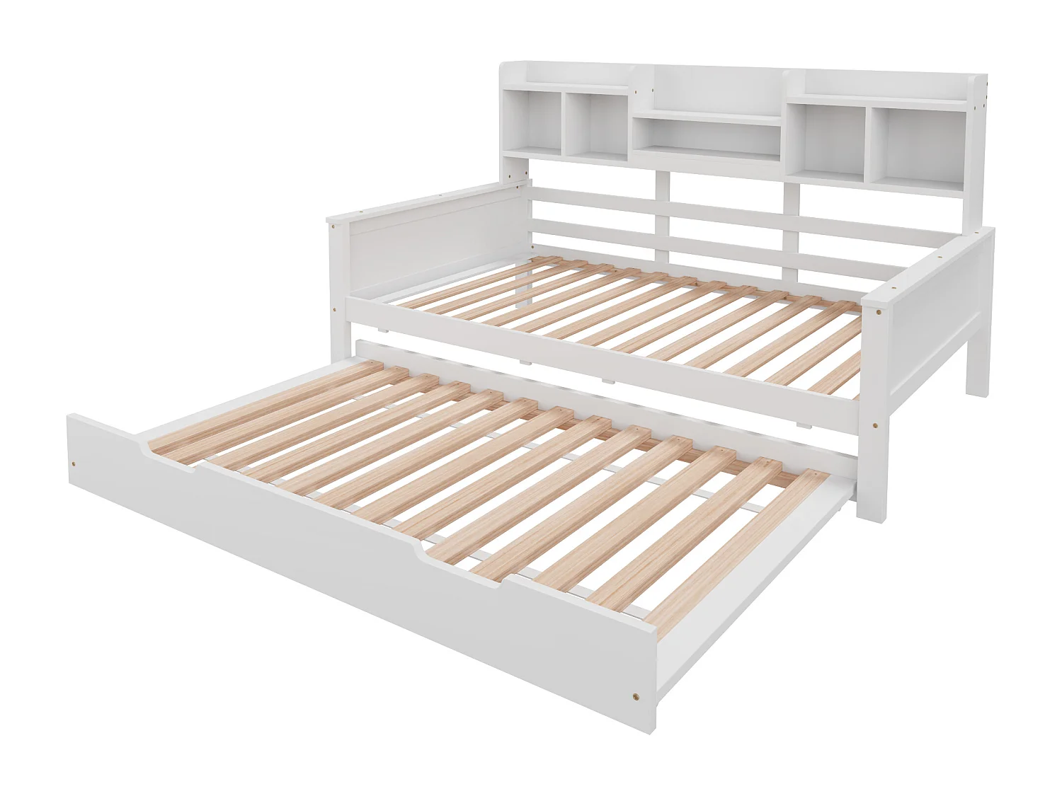 Lit gigogne 90x200/190 cm avec compartiment de rangement et sommier, finition bois blanc, sans matelas