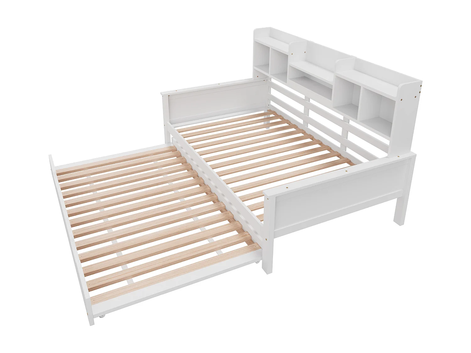 Lit gigogne 90x200/190 cm avec compartiment de rangement et sommier, finition bois blanc, sans matelas