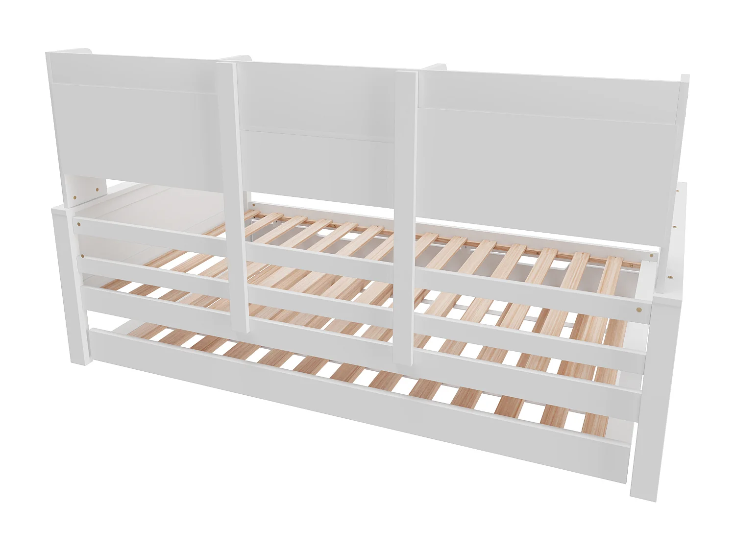 Lit gigogne 90x200/190 cm avec compartiment de rangement et sommier, finition bois blanc, sans matelas