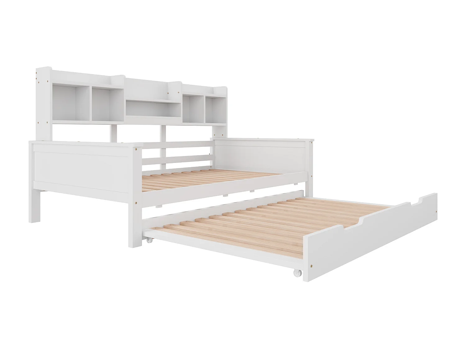 Lit gigogne 90x200/190 cm avec compartiment de rangement et sommier, finition bois blanc, sans matelas
