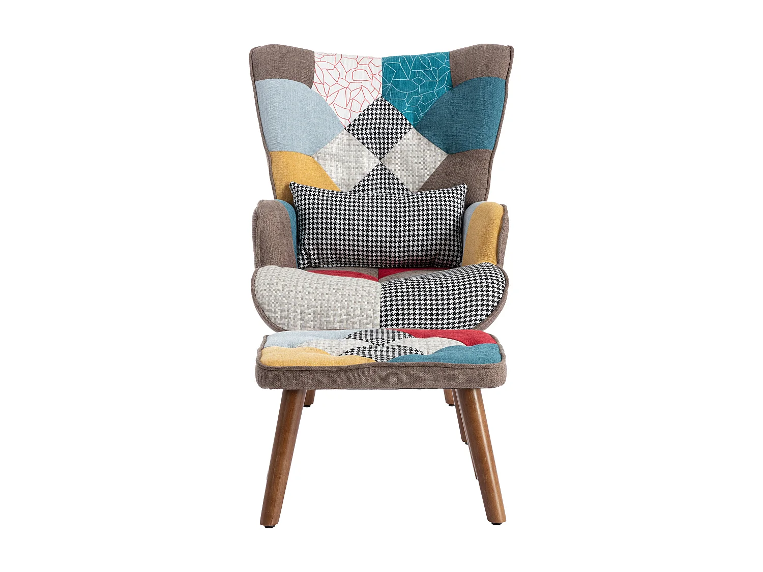 Fauteuil met voetensteun, hoge rugleuning, hoofdsteun en zacht lendenkussen, meerkleurig