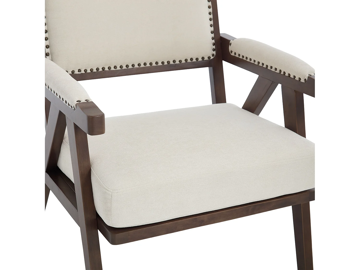 Zitfauteuil – 1-Zits Midden-Eeuws Loungestoel Met Armleuningen – Verdikt Kussen & Massief Houten Frame – Voor Woonkamer/Leeskamer – Linnen – Beige