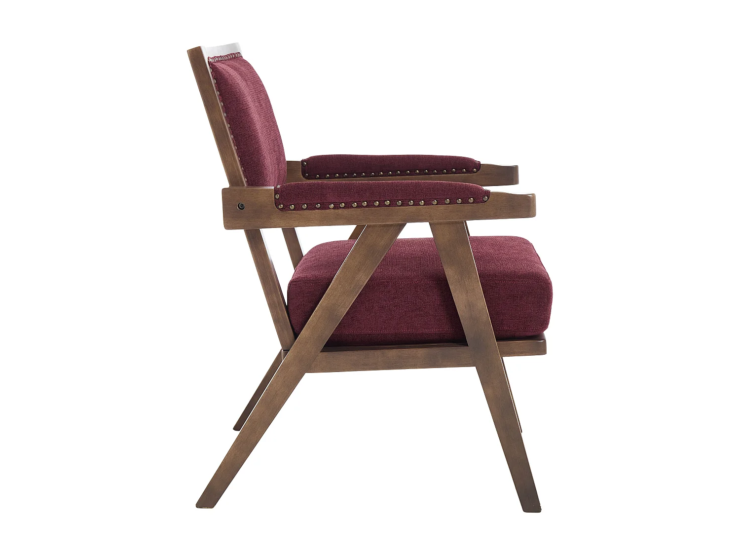 Loungestoel – 1-Zits Retro Fauteuil met Armleuning – Dik Kussen & Massief Houten Frame – Nietenaccent Voor Woonkamer/Kantoor – Linnen – Rozenrood