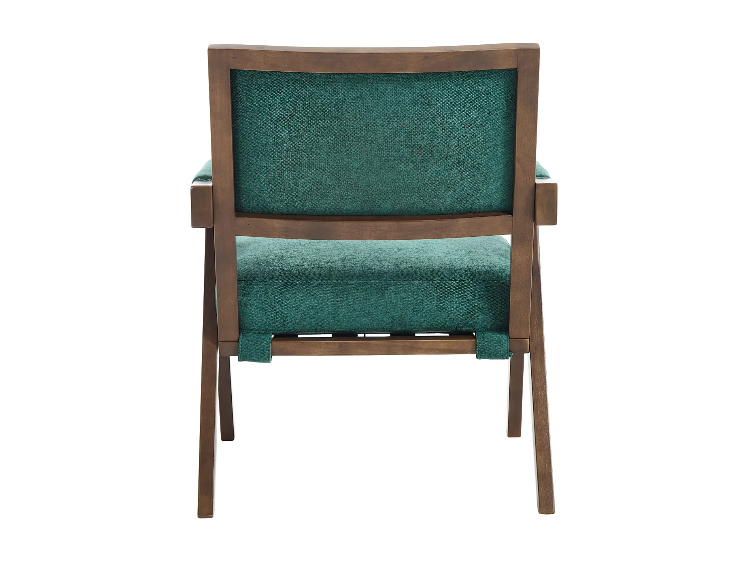 Fauteuil droit de style vintage, adapté à la décoration du salon/chambre/bureau, en bois + lin, vert