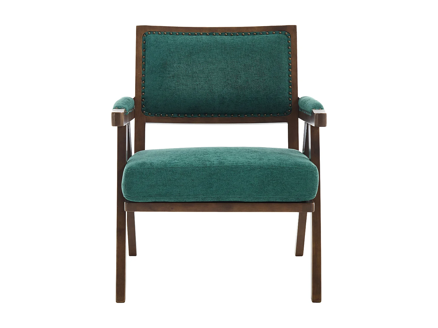 Fauteuil droit de style vintage, adapté à la décoration du salon/chambre/bureau, en bois + lin, vert