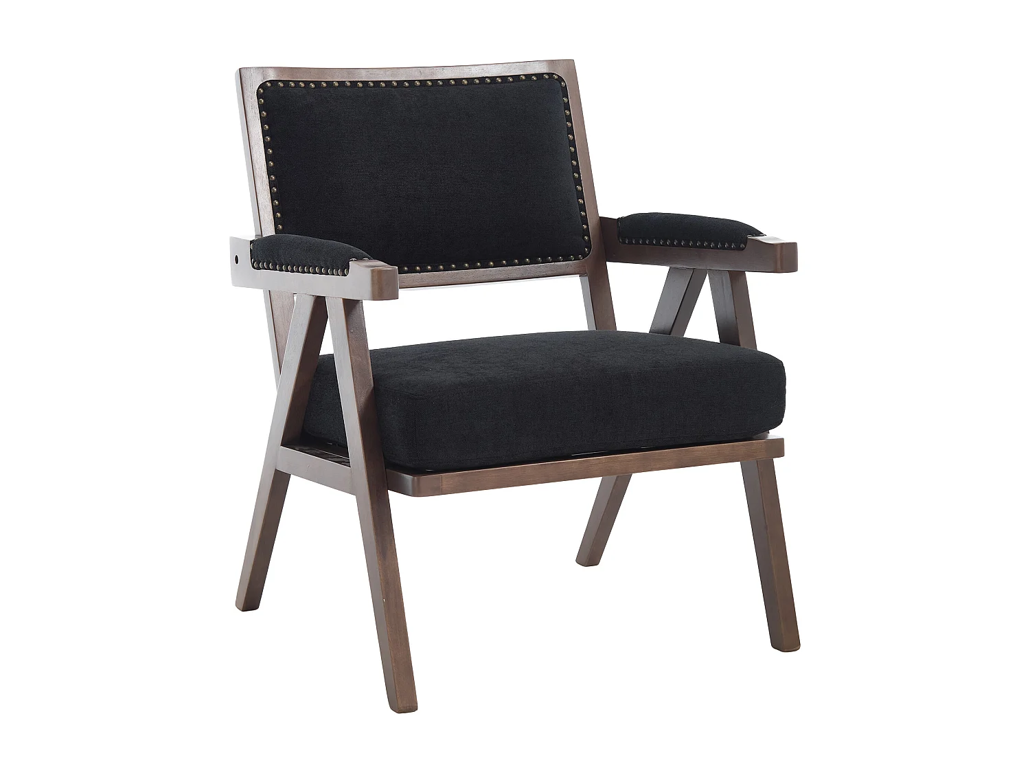 Fauteuil – 1-Zits Met Armleuningen – Dikke Kussens, Massief Houten Frame En Nieten – Ergonomisch Ontwerp Voor Woonkamer/Slaapkamer – Linnen – Zwart