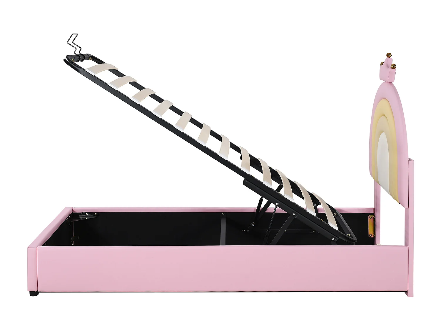 Lit enfant Lit coffre 90x200 cm, tête de lit en forme de couronne, sommier, PU rose, sans matelas