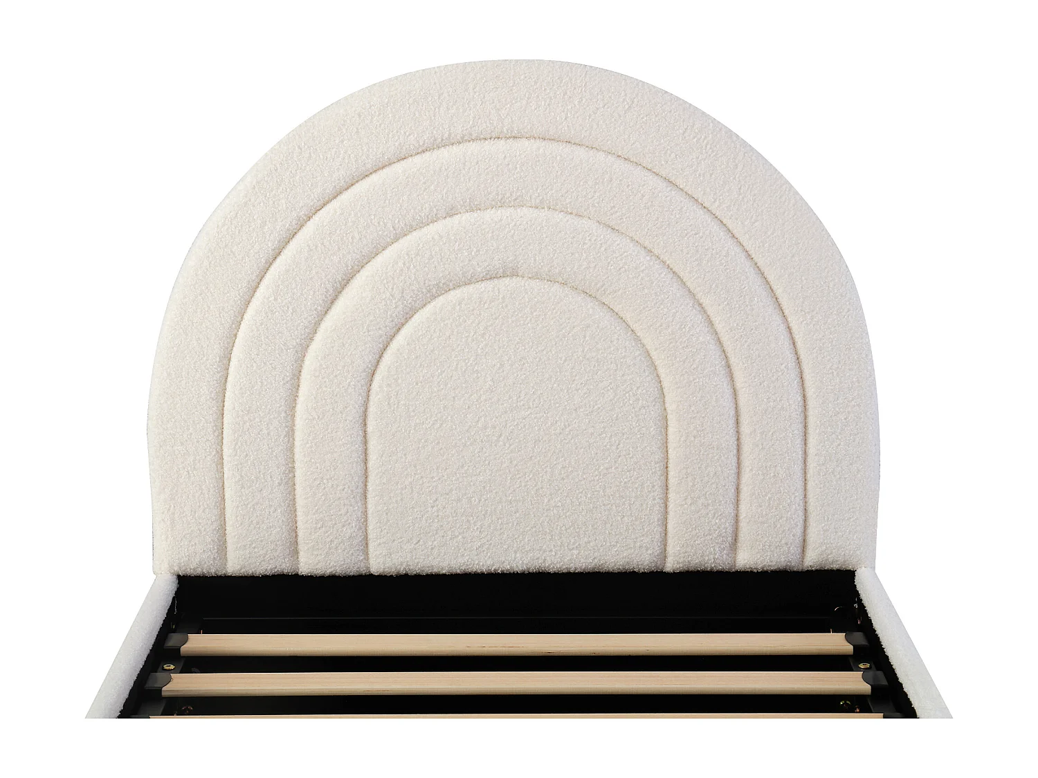 Lit coffre simple 90 x 200 cm, lit enfant avec tissu en fond, montage facile, bouclé beige, sans matelas