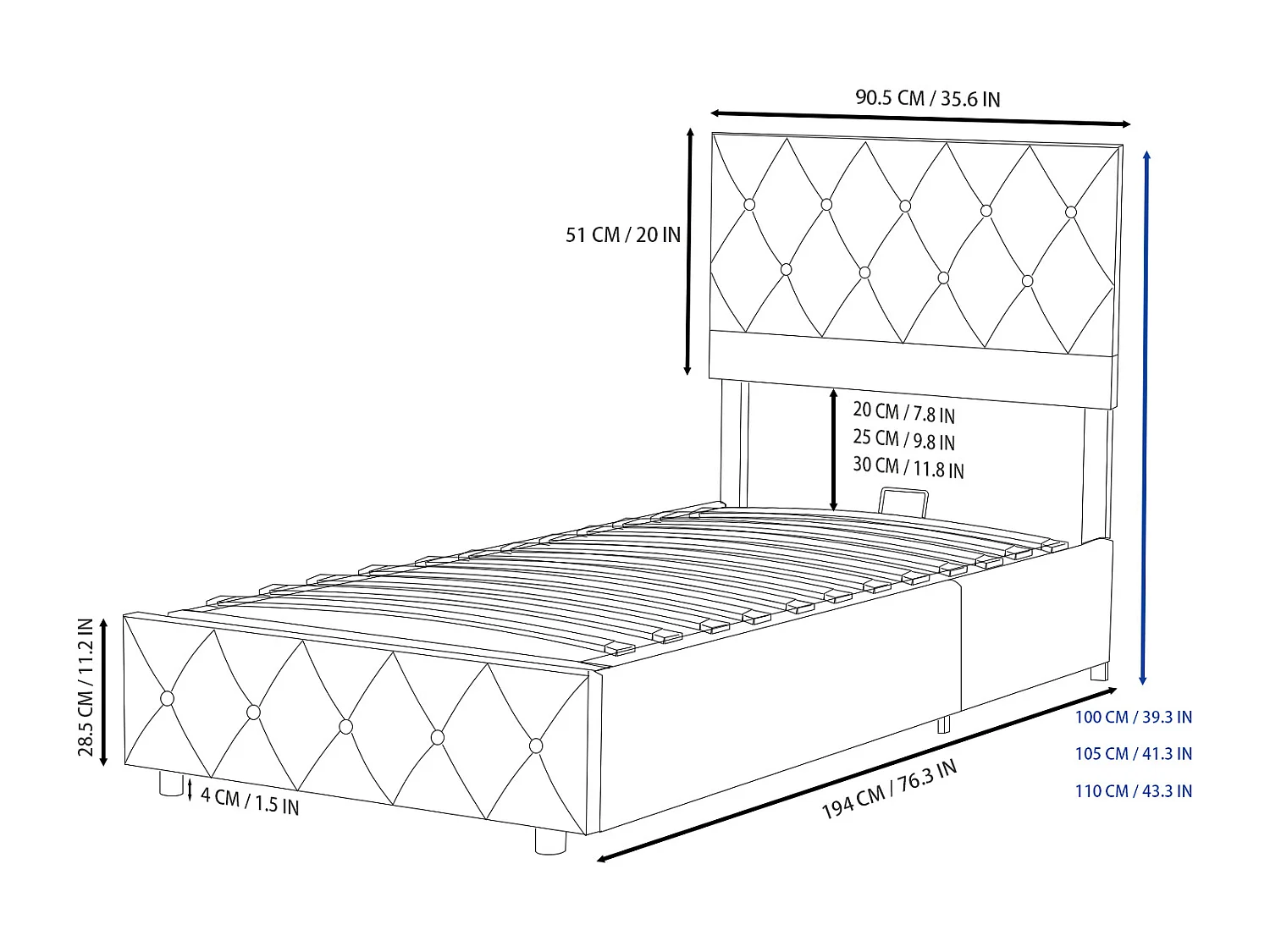 Eenpersoons opbergbed, 90 x 190 cm, verstelbaar hoofdbord en lattenbodem, elegant en modern, grijs fluweel, matras niet inbegrepen