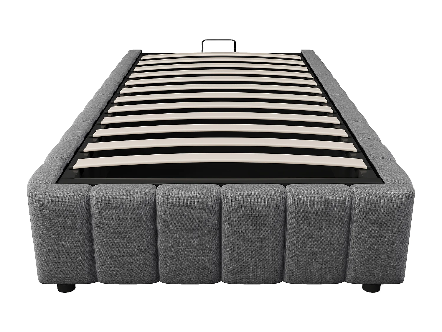 Lit coffre simple 90x200cm, tissu en fond, sans tête de lit, en MDF+ lin gris, sans matelas