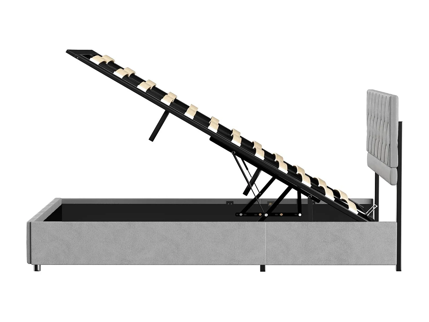 Opslagbed dubbel 140x200 cm, Opbergbed met Verstelbare Hoofdbord, Grijs Fluweel, Zonder Matras