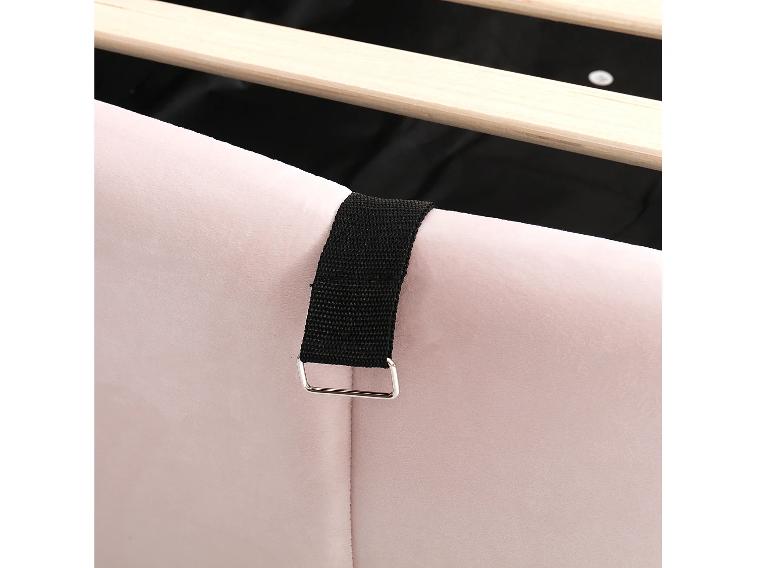 Lit coffre enfant 90x200 cm, tissu en fond, chargeur USB, sac de rangement, velours rose, sans matelas