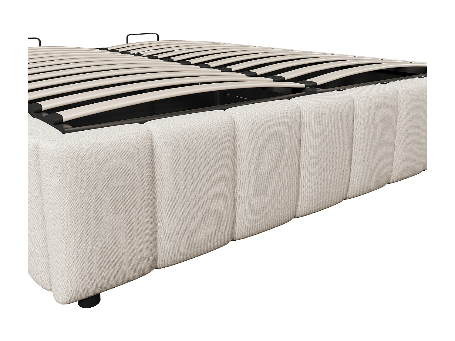 Lit coffre double 140 x 200 cm, tissu en fond, sans tête de lit, en MDF+ lin beige, sans matelas
