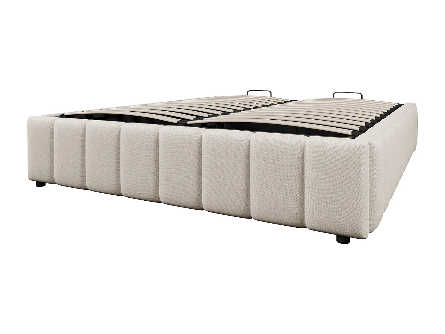 Lit coffre double 140 x 200 cm, tissu en fond, sans tête de lit, en MDF+ lin beige, sans matelas