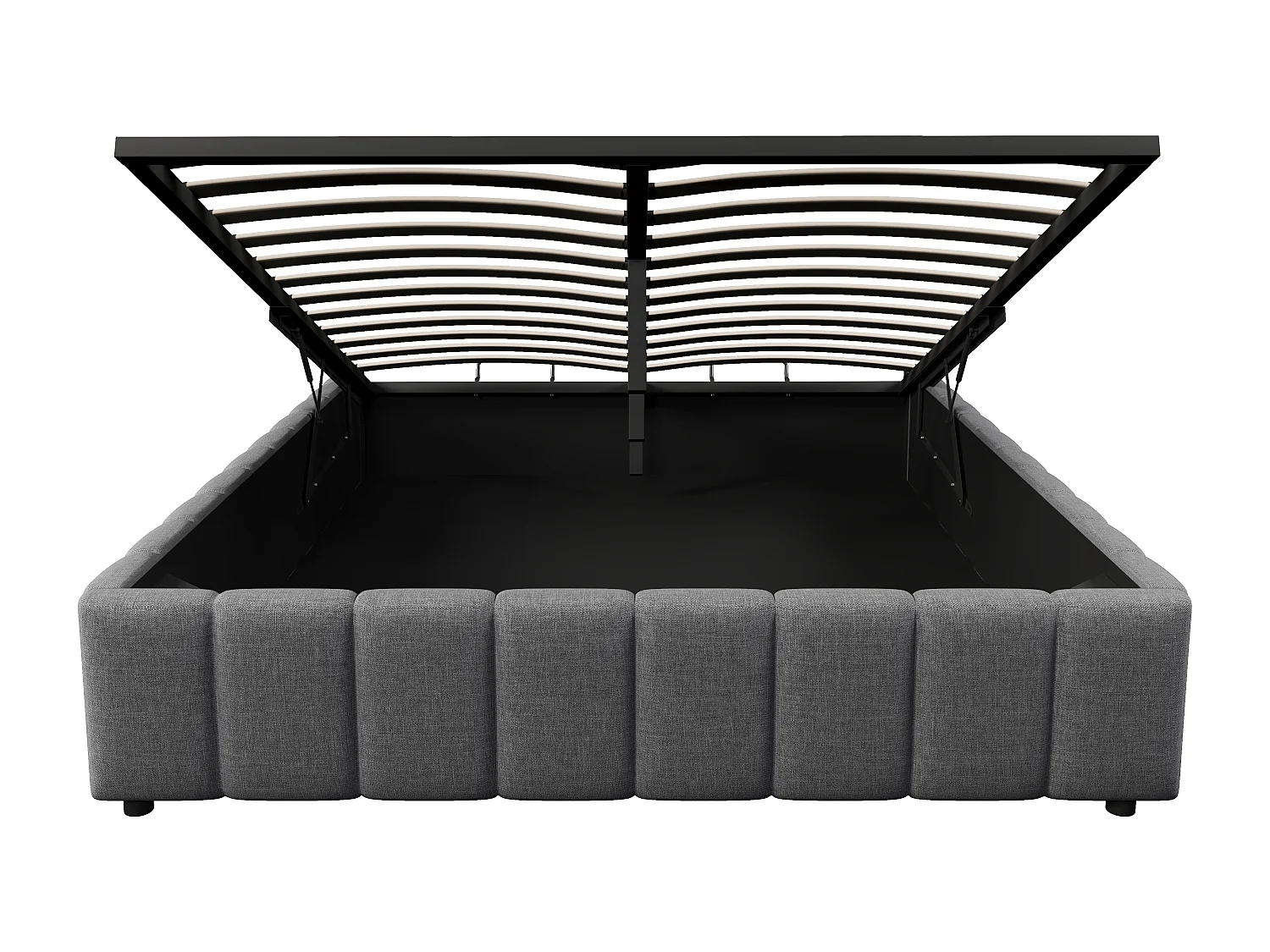 Lit coffre double 140 x 200 cm, tissu en fond, sans tête de lit, en MDF+ lin gris, sans matelas