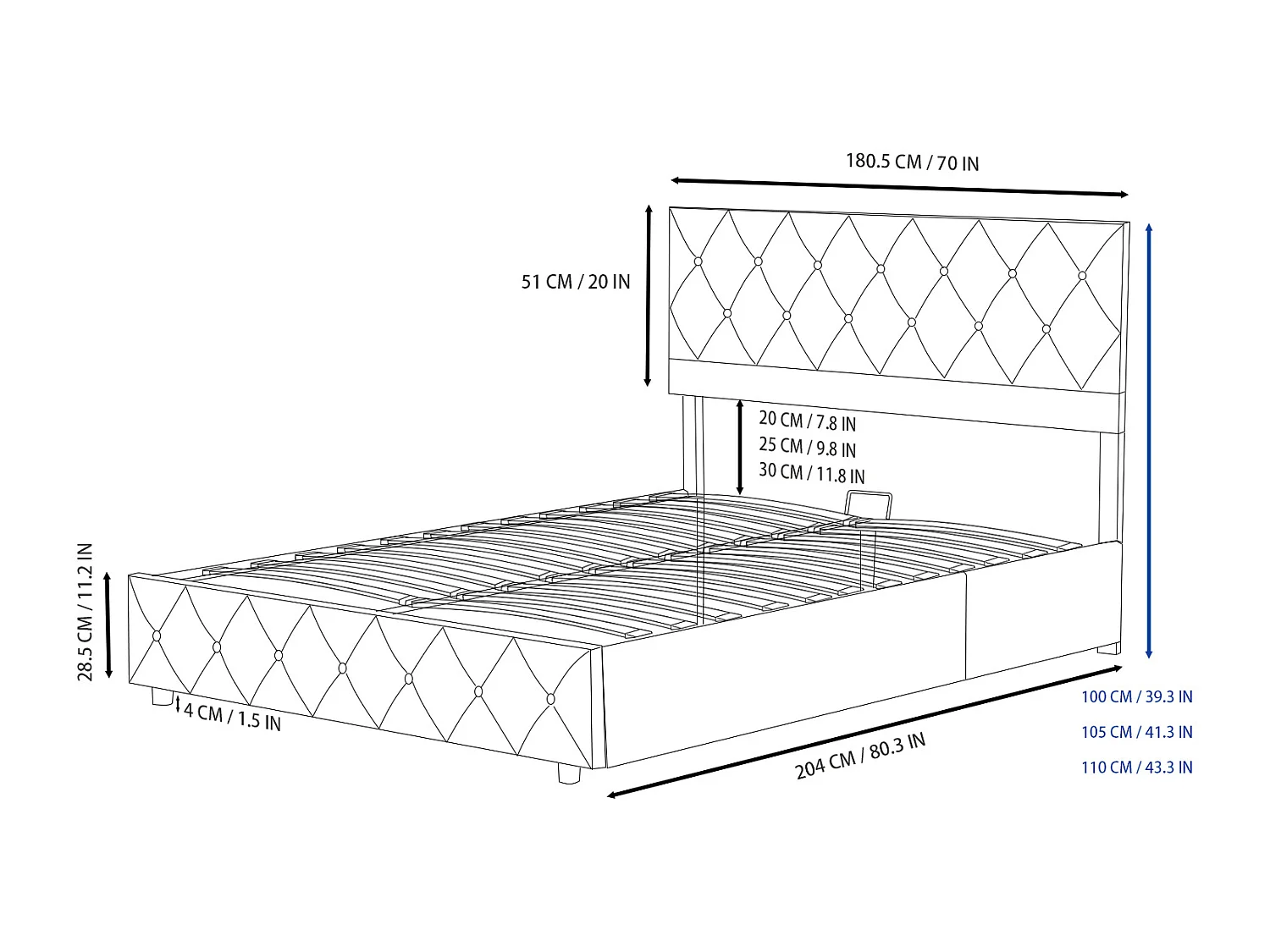 Volwassenenbed met opbergruimte 180x200 cm, verstelbaar hoofdeinde en lattenbodem, elegant en modern, grijs fluweel, matras niet inbegrepen
