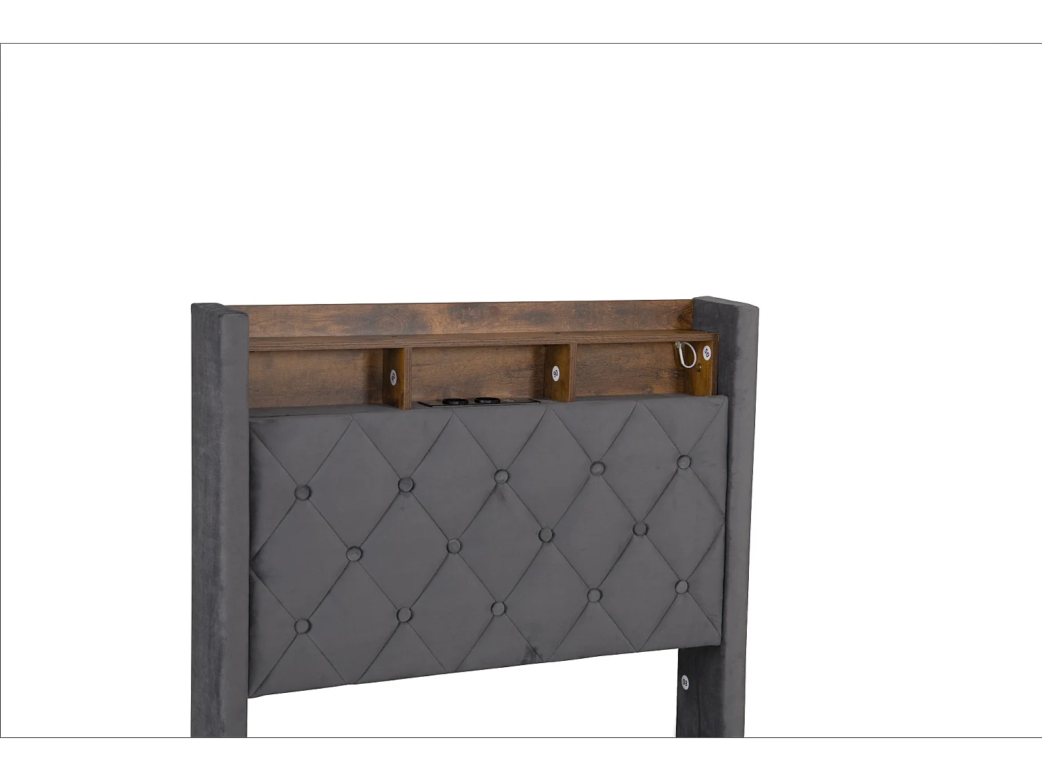 Eenpersoons Opbergbed 90 x 190 cm - Hoofdbord Met USB-Poort En LED - MDF + Donkergrijs Fluweel - Zonder Matras