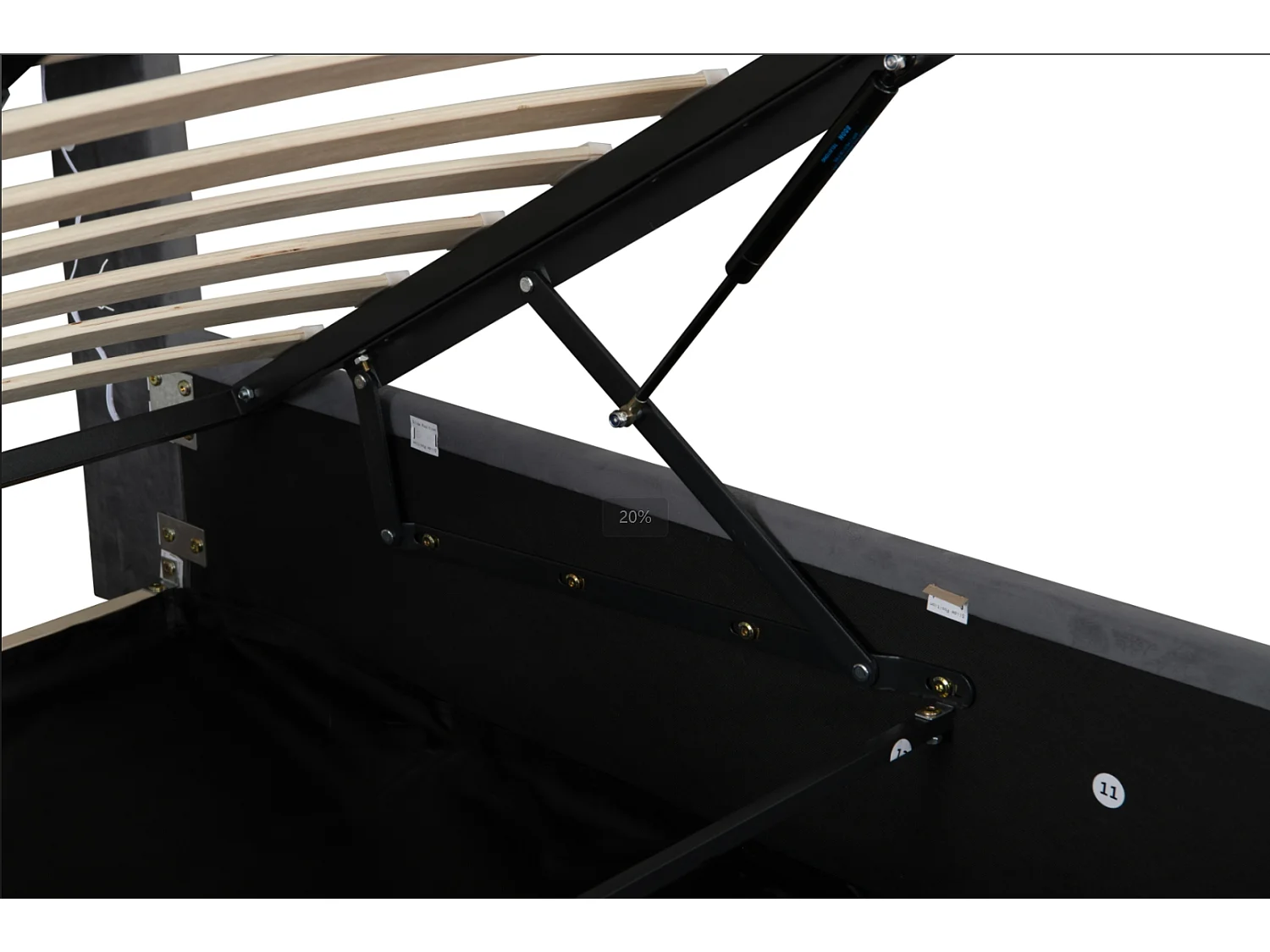 Eenpersoons Opbergbed 90 x 190 cm - Hoofdbord Met USB-Poort En LED - MDF + Donkergrijs Fluweel - Zonder Matras