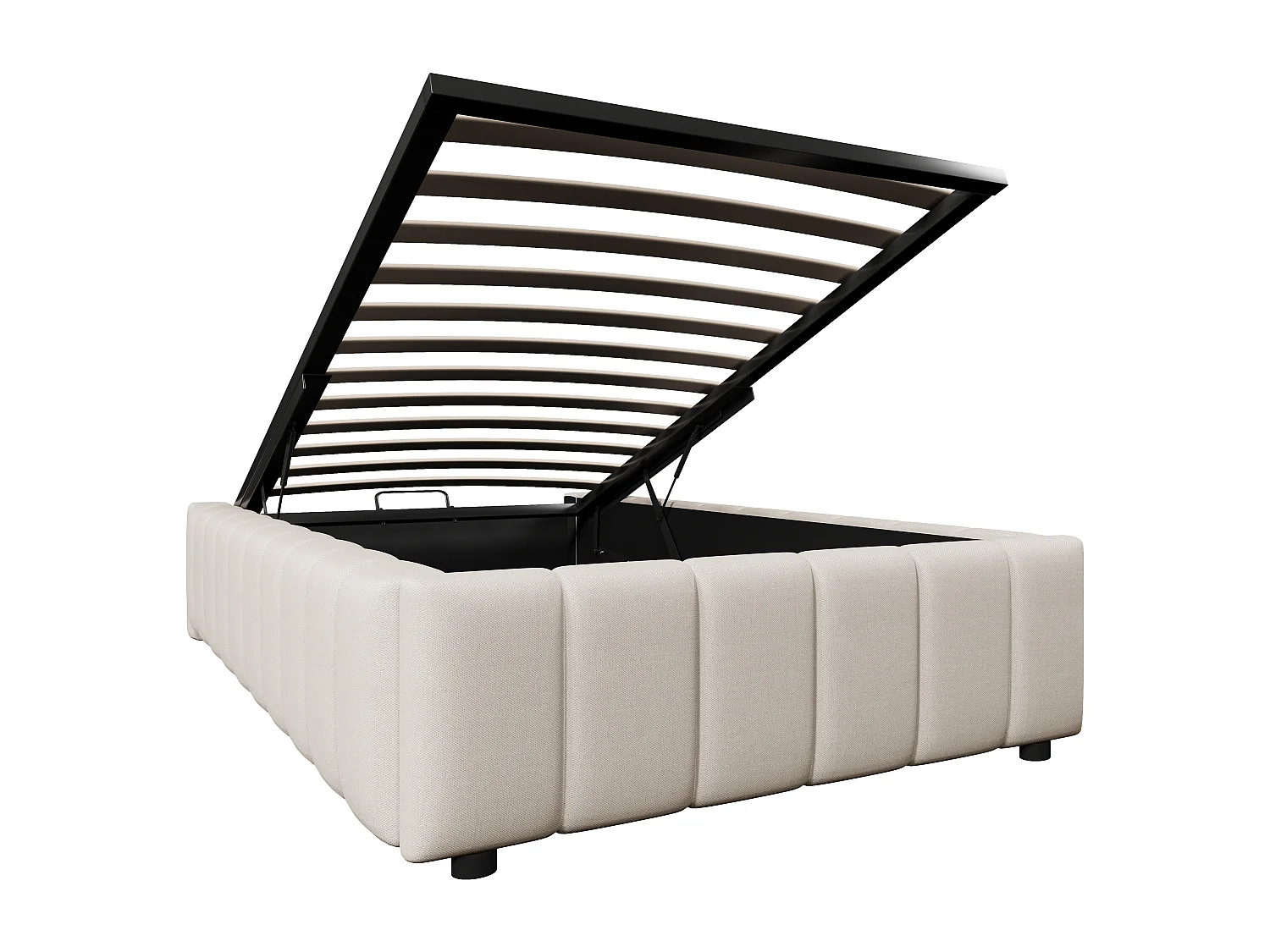 Lit coffre simple 90x200cm, tissu en fond, sans tête de lit, en MDF+ lin beige, sans matelas