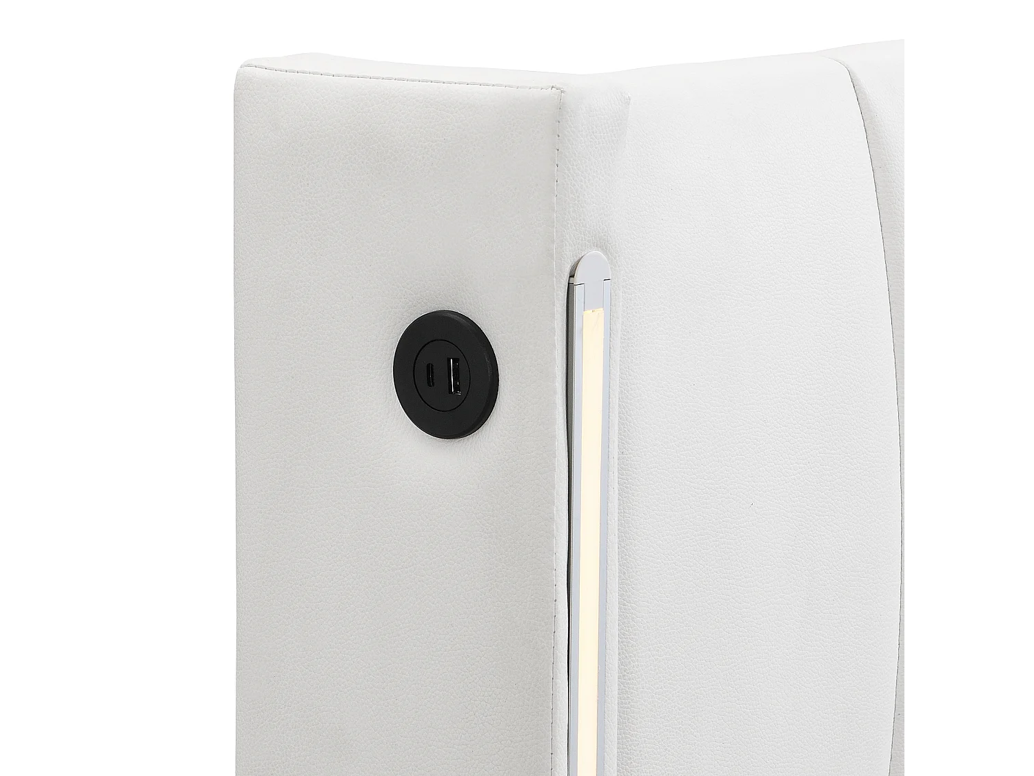 Lit coffre 140x190 cm, port USB, LED binaural, rangement, tête de lit réglable, PU blanc, sans matelas