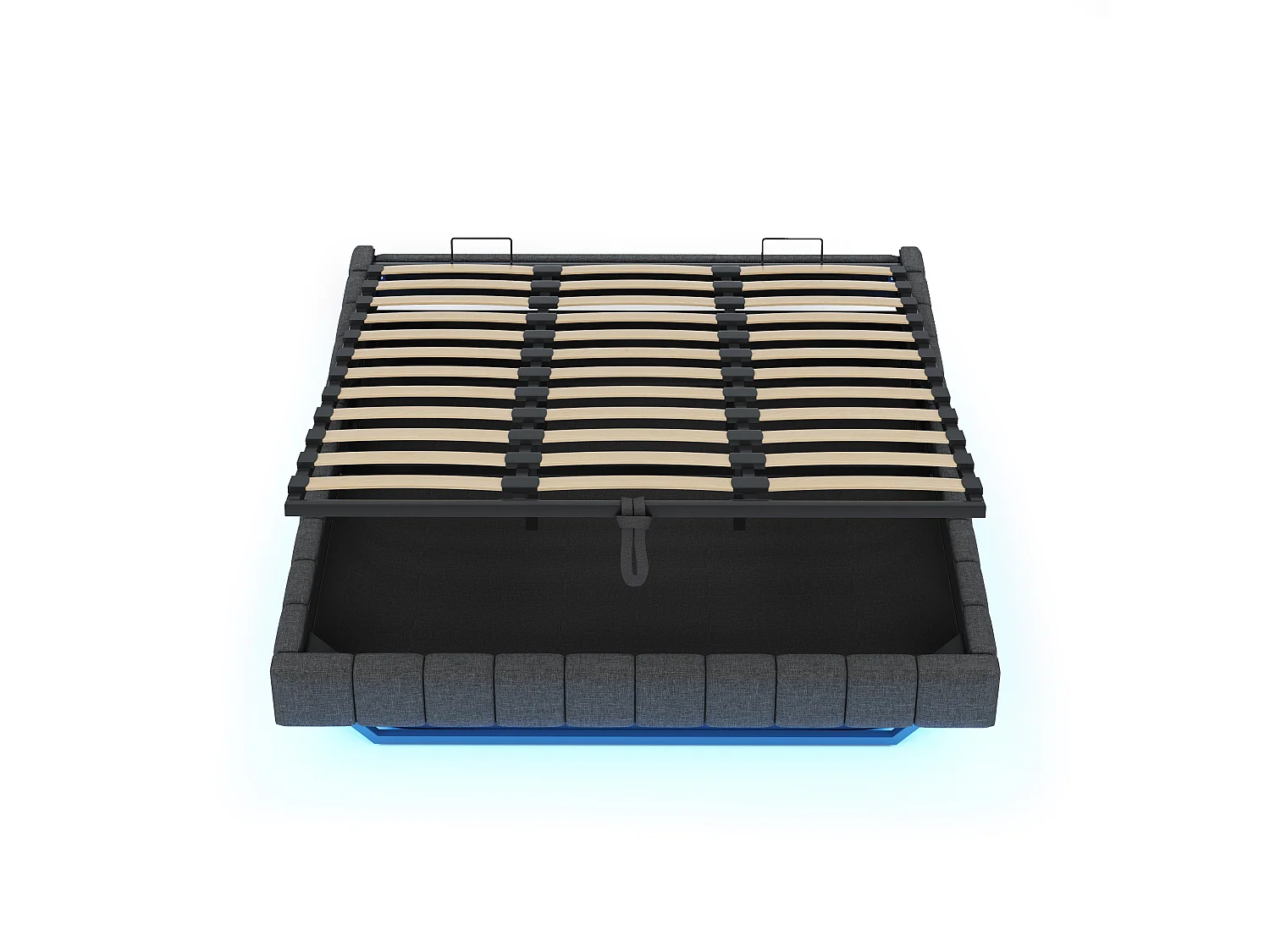 Gestoffeerd Bed 180x200 cm - Zwevend Design Met Kleurwisselende LED - Hydraulisch Opbergbed Met Liftmechanisme - Zonder Matras - Linnen Stof - Grijs