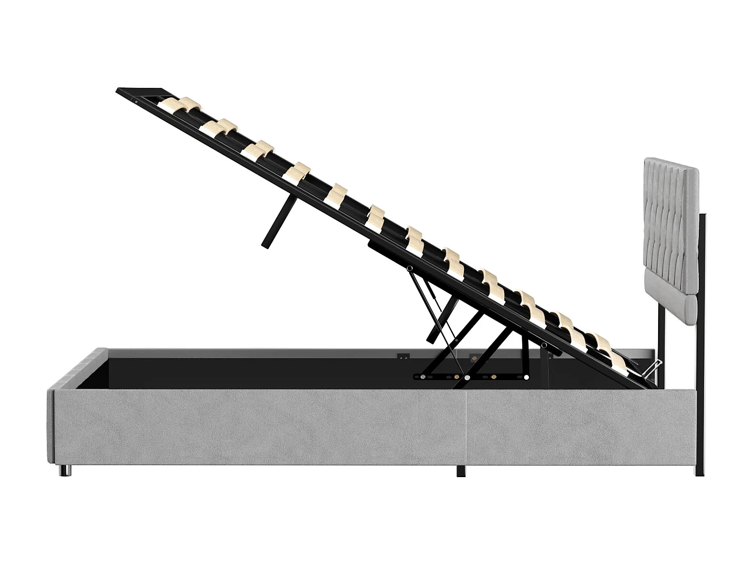 Tweepersoons opbergbed 160x200 cm, opbergruimte, verstelbaar hoofdeinde, elegant en modern, grijs fluweel, matras niet inbegrepen