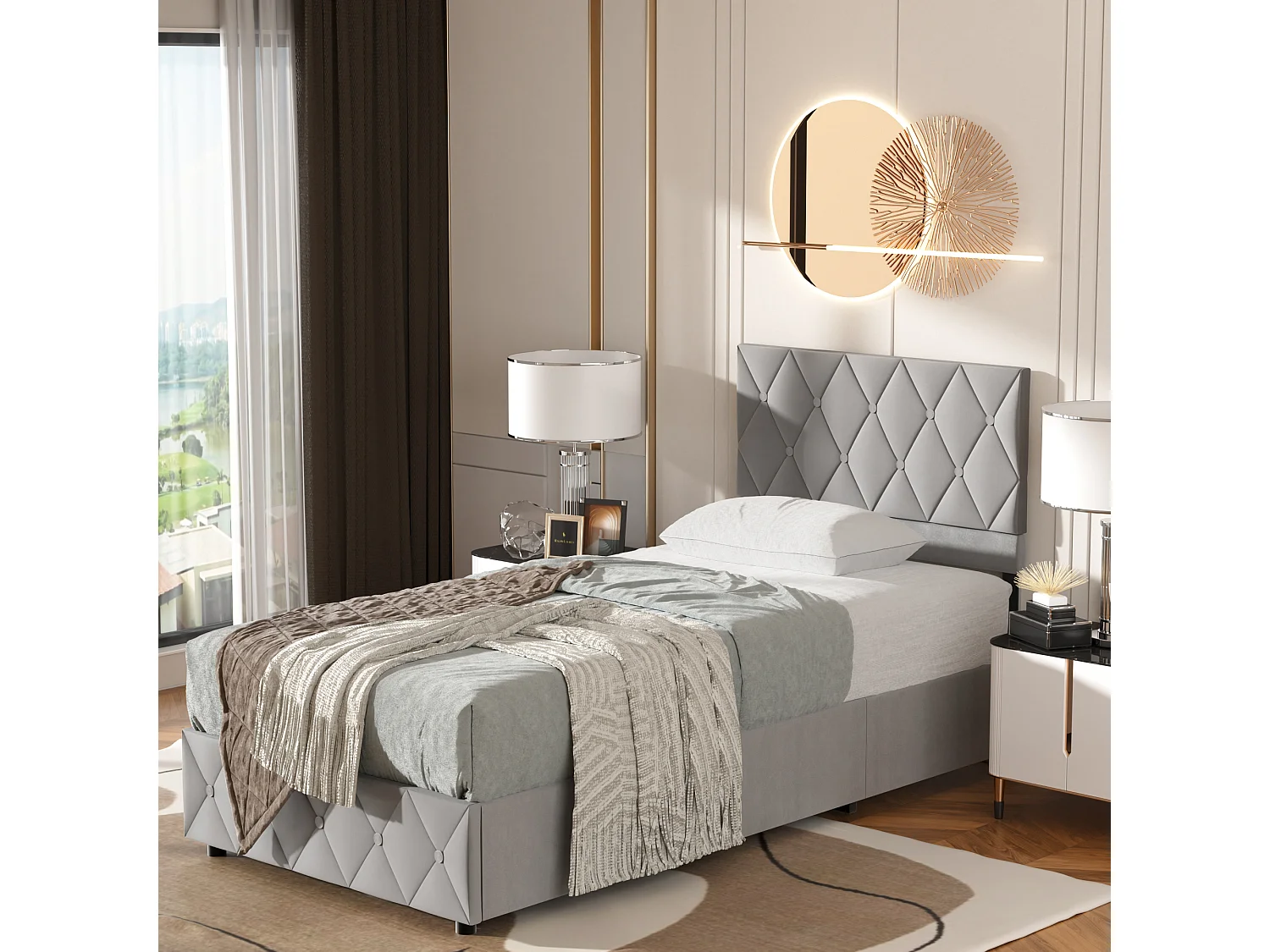 Opbergbed voor volwassenen 90x200 cm, verstelbaar hoofdeinde en lattenbodem, elegant en modern, grijs fluweel, matras niet inbegrepen