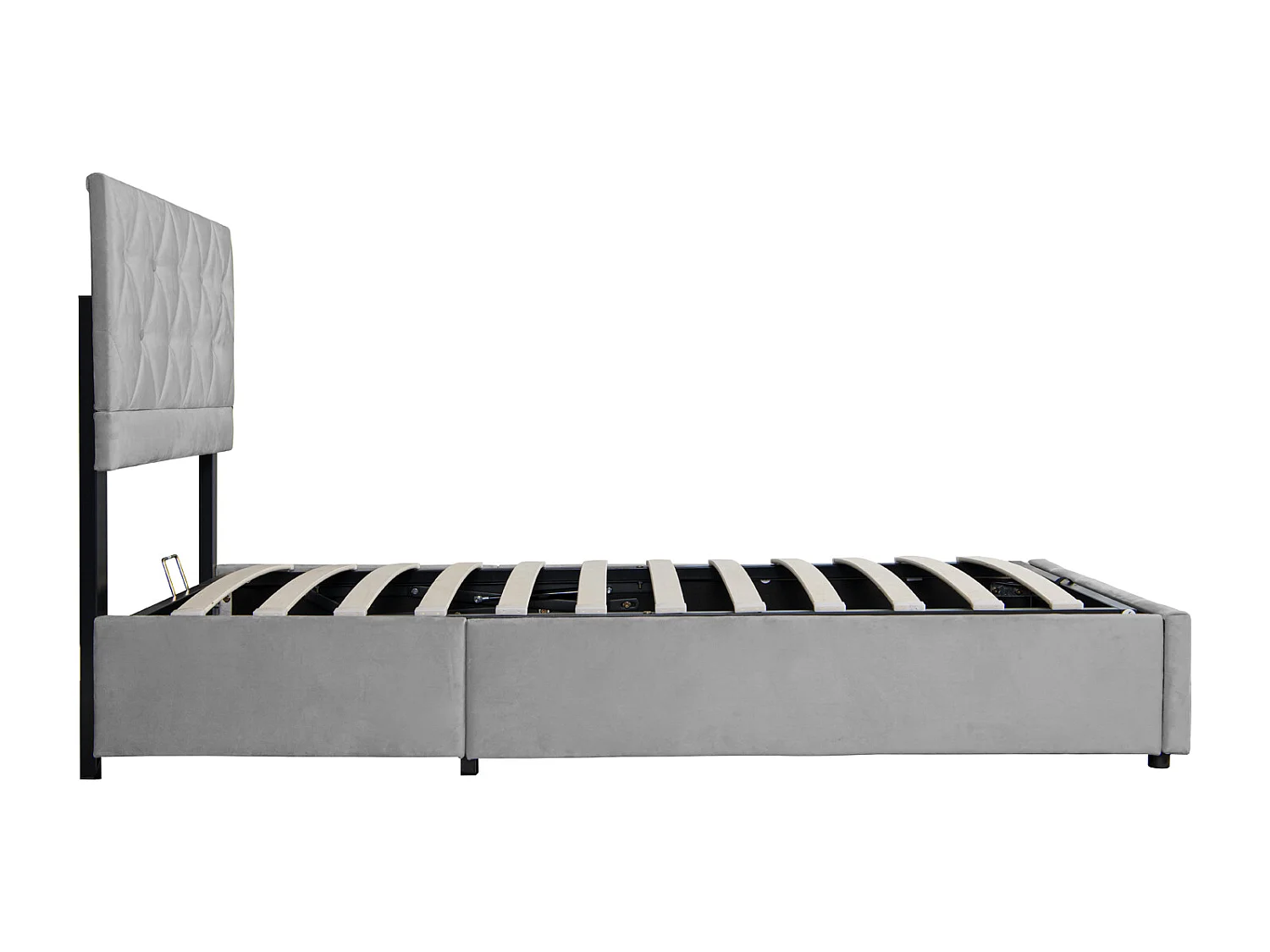 Opbergbed voor volwassenen 90x200 cm, verstelbaar hoofdeinde en lattenbodem, elegant en modern, grijs fluweel, matras niet inbegrepen