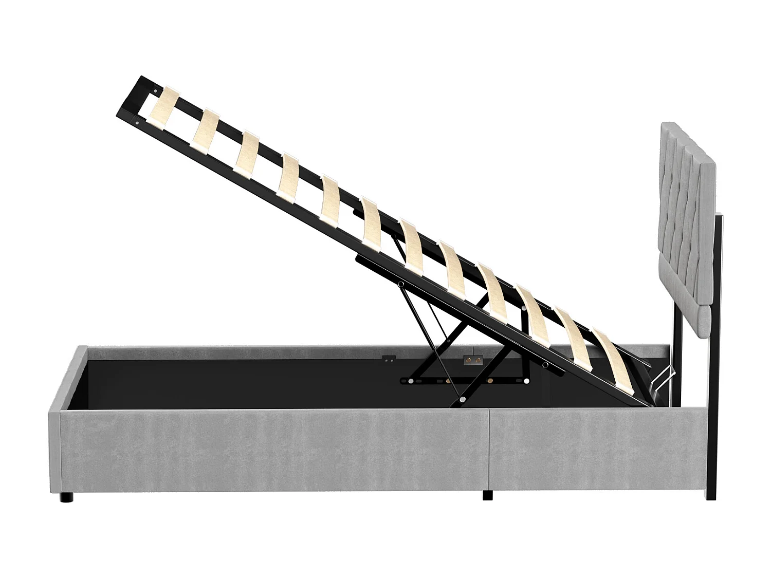 Opbergbed voor volwassenen 90x200 cm, verstelbaar hoofdeinde en lattenbodem, elegant en modern, grijs fluweel, matras niet inbegrepen